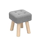 CHAOCHAO Hocker aus Leinen, gepolsterter Sitz, mit abnehmbarem Bezug, 4 Holzbeine for Wohnzimmer (Farbe : Gray, Size : 11.02x11.02x13.77'')