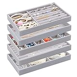 CASMIGC Schmuck Organizer Schmuckaufbewahrung Set, Schmuckablagen Schmucktablett Stapelbar Schubladeneinsatz Schmuckeinsatz für Schmuck Ohrringe Armband Ringe(5 Stück, grau)