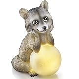 Weltbild Dekofigur Waschbär mit LED-Leuchtkugel - LED Figuren Waschbär mit LED Dekoleuchte als Gartenfiguren für außen Deko Garten Tiere oder Balkon Dekoration mit Batterie & Timer