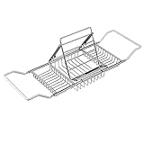 Badewannen-Caddy-Tablett aus Edelstahl, Badewannen-Organizer mit ausziehbarer Seitenablage, Rückenlehne, Abnehmbarer Buchhalter für Badzubehör, 62–98 cm