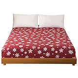Keowin Bettlaken 180x200 mit Gummizug Bedrucktes Spannbettlaken 180x200 Boxspringbett Spannbetttuch 180x200 Soft Sleep Matratzentopper, Rot Schneeflocken