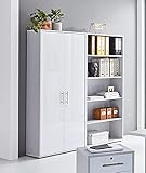 Schrankwand Office Edition abschliessbarer Aktenschrank Büroschrank Büromöbel Regal in Lichtgrau/Weiß Matt… (Set 1 Hoch)