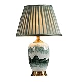 POCHY Nachttischlampe, chinesische Keramik-Schreibtischlampe mit grünem Schirm, Tischlampe, Jingdezhen-Landschaftsdruck, Nachttischlampe, Zimmer-Nachttischlampe