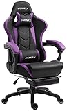 Dowinx Gaming Stuhl Ergonomischer Gamer Stuhl mit Massage Lendenwirbelstütze, PC Bürostuhl Rückenlehne Verstellbarer Drehsessel mit Fußstütze (Schwarz&Violett