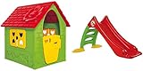 Dohany Spielhaus Kinderspielhaus Gartenhaus mit Rutsche120 cm Indoor Outdoor +2J … (grün rot)