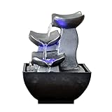 Zen'Light - Zimmerbrunnen Boro Wasserfall Zen relaxend mit farbigem LED-Licht- Dekoration Wohnzimmer, Schlafzimmer, Büro - Meditation und Entspannung - Tischbrunnen Geschlossener Kreislauf - H 18cm