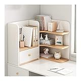 liangzishop Bücherregal Desktop Bücherregal mit 1 Schublade Holz Arbeitsplatte Eckbücherschrank Bürozubehör speichern Space Desk Organizer Zubehör Anzeigegestell Standregal