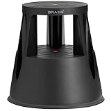 BRASQ Tritthocker mit Rollen ST200 Premium, Elefantenfuß, hergestellt aus hochwertigem Polypropylen, mit einklappbaren 3 Rollen, 30 cm hoch, Trittrollhocker grau, belastbar bis 150 kg (schwarz)