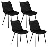 WOLTU 4 x Esszimmerstühle 4er Set Esszimmerstuhl Küchenstuhl Polsterstuhl Design Stuhl mit Rückenlehne, mit Sitzfläche aus Samt, Gestell aus Metall, Schwarz, BH209sz-4