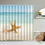 NUEV Ozean Strand Seestern Muschel Buch Duschvorhang Sommer Blauer Himmel Weiße Wolke Sonnenschein Landschaft Tarp Screen S.1 180x180cm