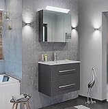 Badezimmer Badmöbel Waschtisch Badset KUBOA 2-teilig 70cm breit | Waschplatz & LED-Spiegelschrank | anthrazit-Glanz …