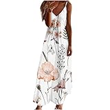 tsaChick Sommerkleid Damen Festlich Damen Lässig Gedruckt V-Ausschnitt Halfter Langes Kleid Kleid Blau Weiß Abend Kleider Lange Hochzeit Kleiderwagen Auf Rollen Weißes Kleid Sommer Sommerkleider