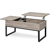 Yaheetech Couchtisch mit höhenverstellbarer Platte Lift Top Kaffeetisch Wohnzimmertisch getrennt versteckter Stauraum Sofatisch Metallrahmen robust Gray