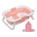 Faltbare Baby Badewanne, Tragbare Leichte Baby Duschwanne für Neugeborene, Sicheres Rutschfestes Baby Badebecken mit Thermischem Ablassstopfen, Geschenk für Kinder, 60,5x43x20.5cm