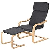 HOMCOM Relaxsessel mit Fußhocker, Ruhesessel mit Armlehne, Relaxstuhl, Leinenbezug Holzgestell Grau 67 x 78 x 98 cm