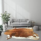DweIke Kunstleder-Teppich 140 x 158 cm, großer Kunstfell-Teppich für Schlafzimmer, Wohnzimmer, Büro, Heimdekoration, Matte aus Rindsleder, Braun