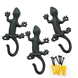 Chas Bete Gecko Kleiderhaken Wand Garderobenhaken, 17cm Vintage Metall Wandhaken 3er-Set Haken Garderobe