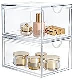 AMEITECH Stapelbare Kosmetik-Organizer-Schubladen, Transparenter Acryl-Make-up-Organizer, Schminkbehälter-Schublade für Kosmetik, Hautpflege, Haarschmuck, Badezimmertheke oder Kommode - 2er Pack