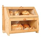 POCHY Mode Brotkästen Hochwertiger Brotkasten, doppelter Brotkasten aus Holz, große Kapazität, Brotaufbewahrung mit Glasfenster, Brothalter SchönGroßzügig