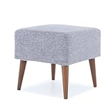 Gozos Mammo Sitzgruppe Series Ottoman | Hochwertig Pouf besteht aus Leinenstoff | Wohnzimmermöbel Dekorative und Comfortable Fußhocker | Relaxhcoker mit Holzbein | 50 x 46 x 45 cm | Grau
