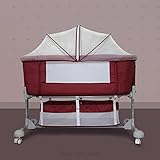 GENYS Beistellbett Babybett Krippe Tragbares Babywiege Für Neugeborene, Babybetten Stubenwagen Für Baby Mit Ablagekorb, Co Schlafbett,Höhenverstellbar, Räder/Bremsen (Color : Red)