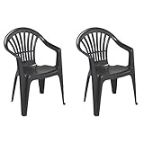 Mojawo 2er Set Stapelstuhl Gartenstuhl Altea Bistrostuhl Gartensessel Balkonstuhl Kunststoff stapelbar Balkonmöbel Gartenmöbel Anthrazit