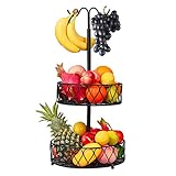 DUGEHO Obst Etagere bananenhalter 2Stöckig Obstkorb für Mehr Platz auf der Arbeitsplatte - Aufbewahrung für Obst & Gemüse, Obstschale, Obst Ständer(schwarz)