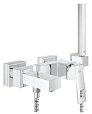 GROHE Eurocube - Einhand- Wannenbatterie (mit HANDBRAUSE, Wandhalter und Schlauch, Wandmontage, automatische Umstellung), chrom, 23141000