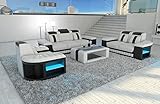 Couchgarnitur Bellagio 3-2-1 Leder Sofagarnitur mit Beleuchtung moderner 3 Sitzer 2 Sitzer und Sessel (ohne LED Licht, Schwarz-Weiß)