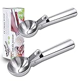 JTSONN Eisportionierer Edelstahl 2 Stück Eislöffel Portionierer Groß 5.5cm, Klein 4.5cm Eiskugelportionierer mit Auswerfer Eis löffel Portionierer für Eiskugeln, Keksteig, Fleischklößchen