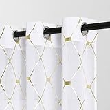 Joywell Gold Voile Vorhänge 2er Set-Strukturierte Weiße Vorhänge Gardinen Raute transparente Privatsphäre Glitter, Dekorative Voile mit Ösen Vorhänge für Wohnzimmer Schlafzimmer 245x140