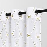 Joywell Gold Voile Vorhänge 225 cm Lang 2er Set Weiße Vorhänge Durchsichtig Gardinen Transparente Privatsphäre Glitter, Dekorative Voile mit Ösen Modern Vorhänge für Wohnzimmer Schlafzimmer