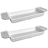 HAC24 2er Set Badewannenablage Ausziehbar Weiß Wannenablage Badewannenbrett Wannenbrücke Badewannenauflage Badewannenbrücke Badewannentablett Kunststoff