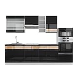 Vicco Küchenzeile Küchenblock Einbauküche Fame-Line Weiß Schwarz Eiche 280 cm modern Hochglanz Küchenschränke Küchenmöbel