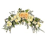 Künstliche Blumen-Girlande, Frühling Sommer dekorative Girlanden mit Champagner-Rosen-Hortensien-Blume, Haustür-Girlande für Hochzeitsbogen, Zuhause, Gartendekoration