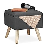 Relaxdays Hocker mit Stauraum, Kunstleinen-Bezug, gepolstert, Holzbeine, Fußhocker mit Deckel, HBT 40x40x40 cm, grau, 10029605_111