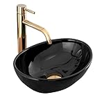 Rea Aufsatzwaschbecken Sofia Mini, schwarzes Waschtisch Handwaschbecken Spülbecken Waschschale Waschbecken für Badezimmer aus hochwertiger Keramik, 350 x 270 x 120 mm (schwarz)