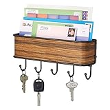 mDesign Schlüsselbrett mit Ablage - vielseitiges Schlüsselboard aus mattem Metall und Palisander-Holz - mit Briefablage für Post oder auch Handys