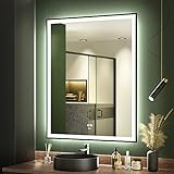 GANPE LED Badezimmerspiegel, Make-up Kosmetikspiegel Wandmontage, Großer moderner rahmenloser beleuchteter Spiegel, Anti-Beschlag+IP44 Wasserdicht+Vertikal & Horizontal (100 x 80 cm)