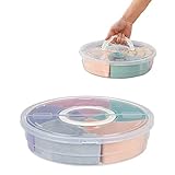 Mimeile Kreis Obsttablett Trennbar Snackschale Nuss Lebensmittel Süßigkeiten Picknick Salat Aufbewahrungsbehälter Kunststoff Platte Unterteilt Serviertablett Tragbar 5 Fächer mit Deckel