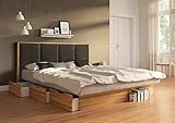 SuMa - Wasserbett doppelt 200x220 dual Schubkastenbett mit 6 Fächern Wildeiche Eiche und Kopfteil Quaddro, Farbe Carbon 200x220 cm - 11 Farben wählbar