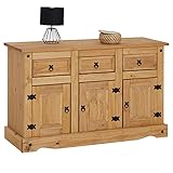 CARO-Möbel Sideboard Salsa Kommode Mexiko Stil Highboard Anrichte Kiefer massiv gebeizt, gewachst mit 3 Schubladen und 3 Türen