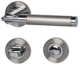 Alpertec 28022320C Solid 6-R Chrom/Edelstahlfarbig satiniert. WC für Badtüren mit Sperrriegel Drückergarnitur Türdrücker Türbeschläge Neu, für Badezimmertüren