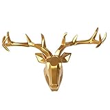 Wanddekoration aus Metall für Zuhause, Kleine Hirsche Kopf Büste Wand hängen Skulptur, Tierhirschkopf Wanddekor, False Taxidermy Kopf Mount Skulptur Wohnkultur weiß 30x18x45cm (Color : Golden, Size