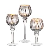 Nuptio Teelichthalter Glas 3 Stück Große Quecksilber Teelichter Kerzenständer Große Silberne Kerze Halter Glas Langen Stamm Säule Tisch Tafelaufsatz für Hochzeit Partei Weihnachten Mantel