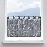 HongYa Scheibengardine Küche Voile Bistrogardine mit Schlaufen Transparente Gardine für Kleinfenster Äste Muster H/B 60/90 cm Grau