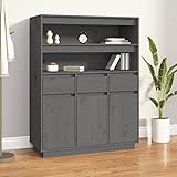 Youuihom Küchenschränke, Bodenschränke, Freistehende Schränke, Geeignet für Wohnzimmer, Schlafzimmer, Küche oder Bad, Highboard Grau 89x40x116,5 cm Massivholz Kiefer