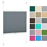 DECOOR Plissee ohne Bohren Thermorollo 125cm x 150cm Faltrollo Rollo für Fenster und Tür nicht-invasive Fensterjalousien guter Sichtschutz und Sonnenschutz Verdunklungsrollo Überlappung 2cm Dunkelgrau