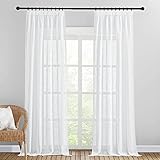 PONY DANCE Wohnzimmer Gardinen Kräuselband 2er Set H 245 x B 140 cm Vorhänge Leinenoptik Gardinen Halbtransparent Weiße Vorhänge mit Kräuselband für Schienensystem Linen Curtains for Living Room