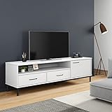UYSELA Haus-Sets mit TV-Schrank mit Metallbeinen, Weiß Massivholz Kiefer OSLO